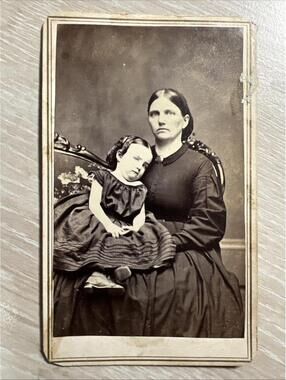 Antique CDV Photo Sad Victorian Mother and Postmortem Child -Toddler